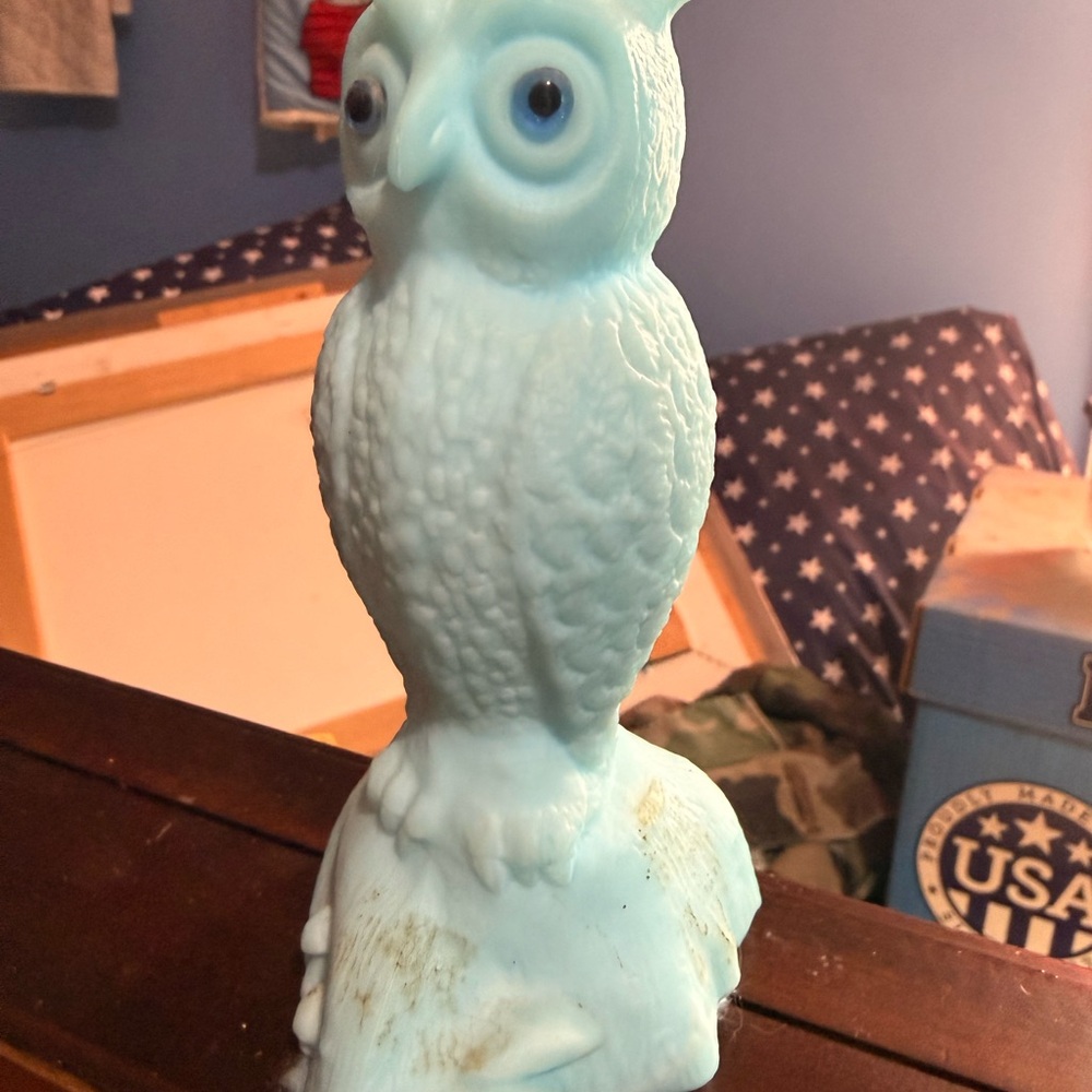 Vintage Fenton Blue Owl Bird Figurine